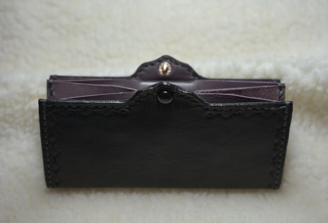 Black leather cash wallet with accordion insert - open view