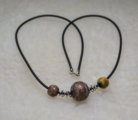 Black Rubber Cord Necklace Sterling Silver and Wood Bead