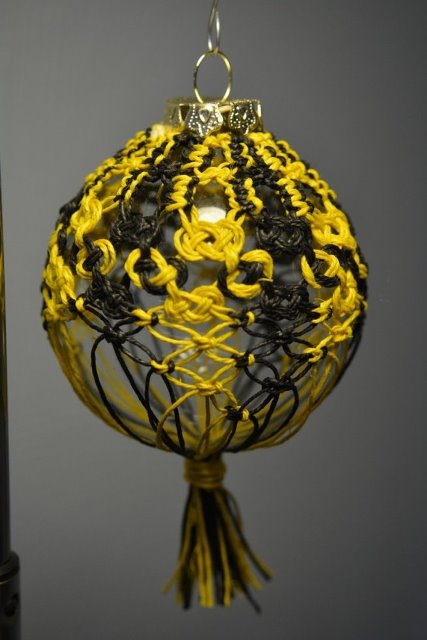 Black and Yellow Knotted Hemp Glass Ball Christmas Ornament