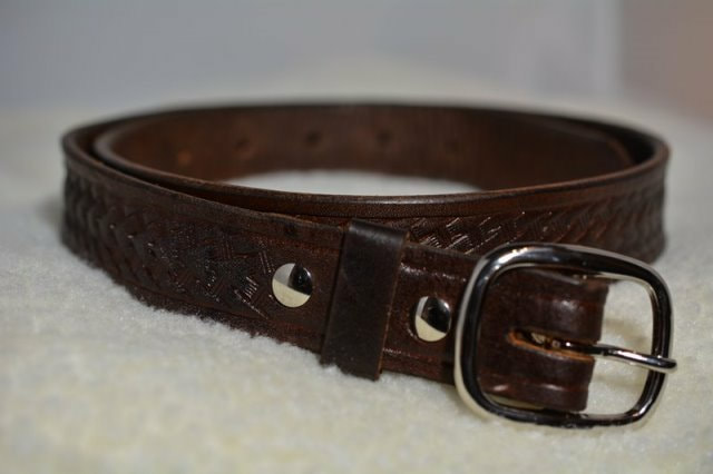 Brown Leather Belt Arrow Basketweave Design