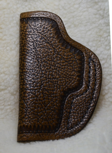 Dark Brown Leather Concealed Carry Holster Right Handed Sunburst Border - Front View
