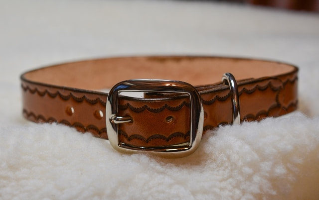 Brown Leather Dog Collar with Stamped Edge Design