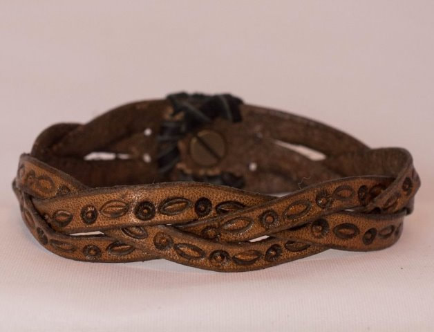 Brown Stamped Leather Mystery Braid Bracelet