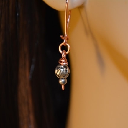 Copper Silver Bead Dangle Earrings