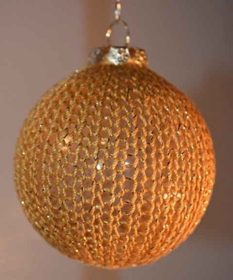 Gold Hand Knit Glass Ball Christmas Ornament