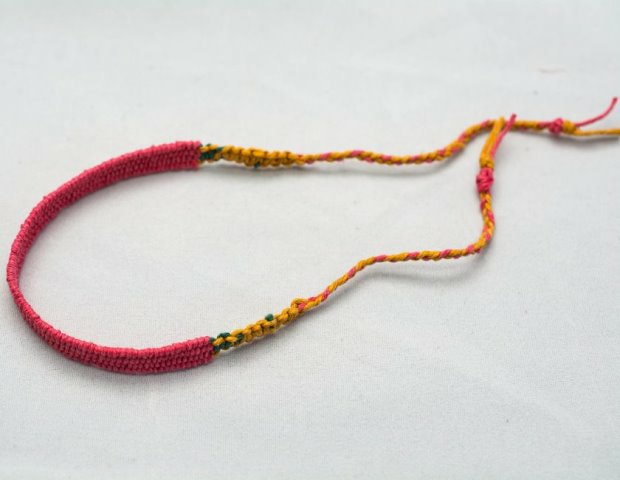 Woven Hemp 13 Inch Anklet Pink Gold Green Combo