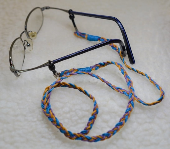 Braided Hemp Eyeglass Chain Purple Gold and Turquoise