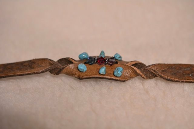 Leather Twisted Braid Bracelet with Turquoise Amethyst Sapphire Ruby stones
