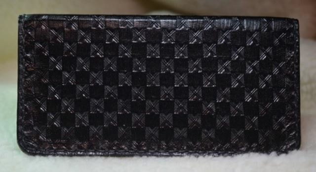 Leather Checkbook Cover with Geometric Design Black Color