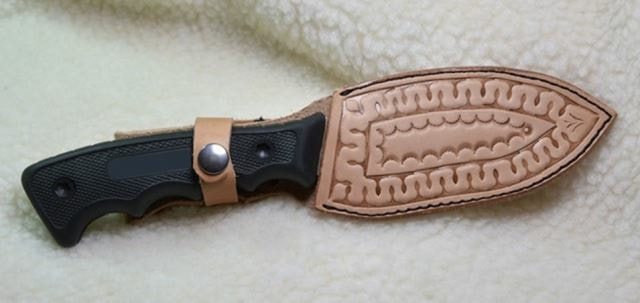 Leather Knife Sheath with Stamped Serpentine Design