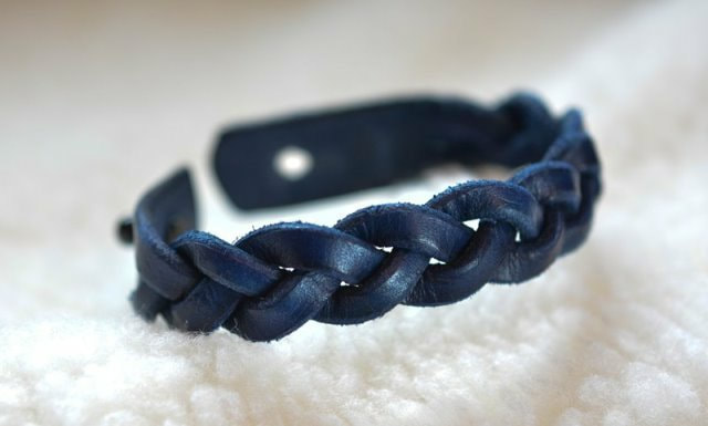 Leather Mystery Braid Bracelet Blue