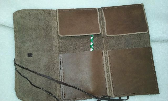 Leather Soft Pencil Case with Leather Lace Wrap Around Tie - Interior View