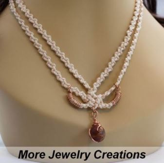 Knotted Nylon Double Strand Necklace with Jasper Stone Pendant