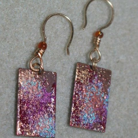 Multicolor Purple and Blue Rectangular Brass Dangle Earrings