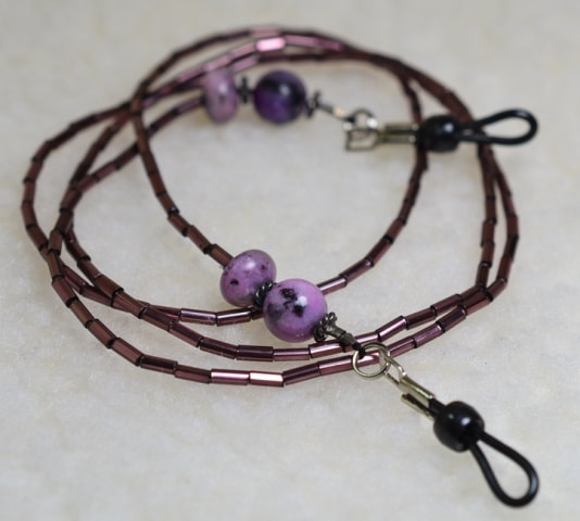 Beaded Eyeglass Chain Purple Bead and Semi-Precious Stone - Closeup Detail