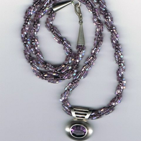 Purple Spiral Bead Necklace with Purple Pendant