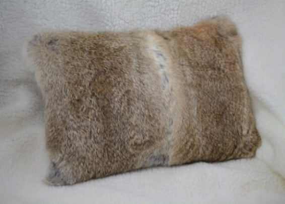 Rabbit Fur Pillow with Suede Leather Backing and Leather Buttons