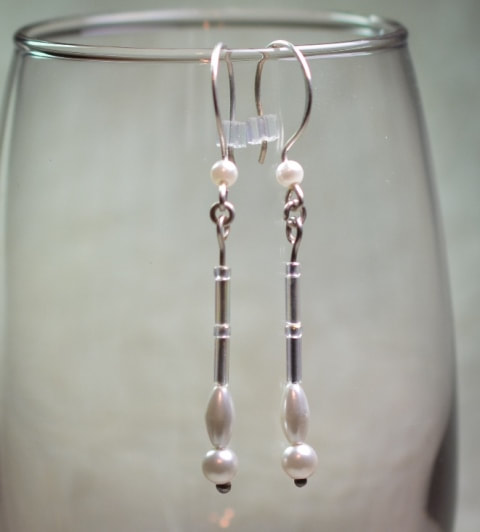 Sterling Silver Pearl Drop Bead Dangle Earrings