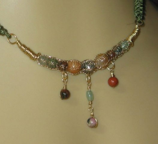 Wire Mesh Semi Precious Stone Bead Necklace